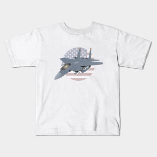 F-15 Eagle Jet Fighter with American Flag Kids T-Shirt